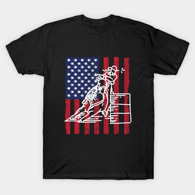 Barrel Racing - Barrel Racer USA Flag T-Shirt by Kudostees